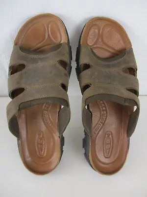 Keen Men's Brown Leather Slide Sandals 11.5 / 45 Anatomic Footbed Cork • $35