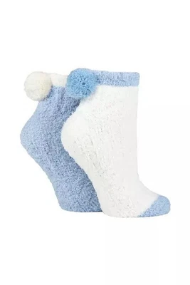 £9.69 • Buy ELLE Ladies Cosy Cable Anklet Socks With Pom Poms Opal Pink & Grey Pack Of 2
