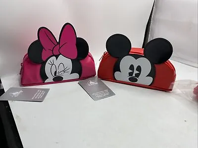 Disney Minnie Mouse And Mickey Lot Of 2 Deluxe Pink Pencil Case New Tags Lb • $19.99