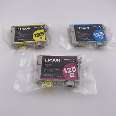 Epson 125 Ink Cartridges  T125120 Cyan Magenta Yellow.  No Box Factory Sealed • $10.18