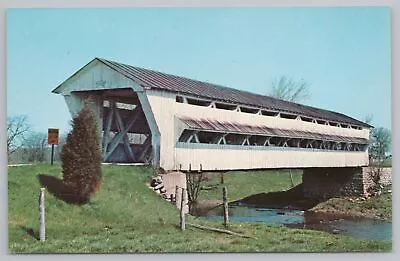 Milford Center Ohio~Covered Bridge Across Little Darby Creek~Vintage Postcard • $2.80