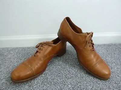 Vtg Ralph Lauren Polo England Bench Made Brown Leather Cap Toe Saddle Oxfords 10 • $54.99