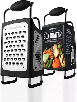 Microplane Stainless Steel Box Grater - Black Four-Sided With Multiple Blades • £50.45