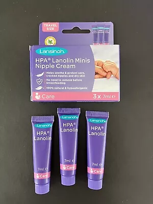 3 X Lansinoh HPA Lanolin Cream 7ML Sore Nipples & Cracked Skin 21ML Travel Size • £9.99