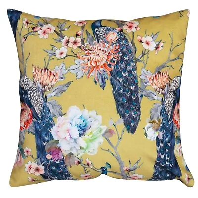 £12.99 • Buy Peacock Rose Garden Velvet Cushion. Ochre Yellow Trailing Floral Vines. 17x17 