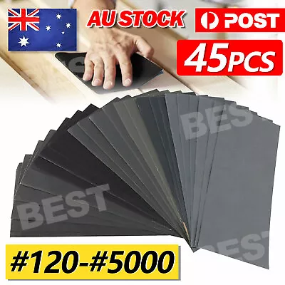 45Pcs Wet Dry Sandpaper Polishing Abrasive Waterproof Paper Sheets 120-5000 Grit • $8.85