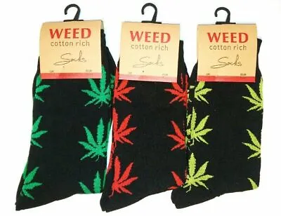£8.99 • Buy Mens 3 Pairs Weed Leaf Print Socks Cannabis Ganja Marijuana Adults Fashion 6-11