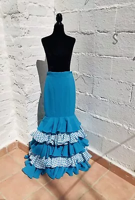 Waist 27  Vintage BLUE Authentic Flamenco Gypsy SKIRT Cowgirl Riding Cosplay • £200.27