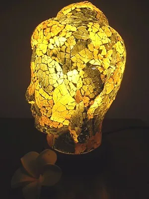 Buddha Lamp - Mosaic Crackle Buddha Head Table Lamp (black & Gold Mosaics) • $68.50