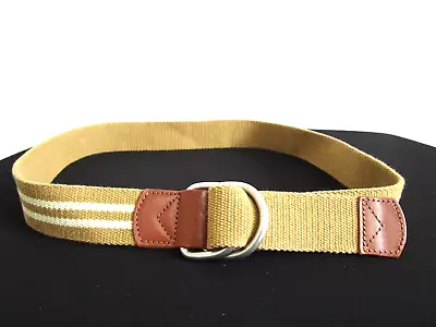 Brown & White Stripe Canvas Leather D Ring Buckle Men's Belt Sz 36 34 -38  • $12.59