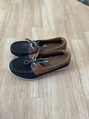 CLARKS Leather/Suede Navy/Brown Flat Shoes Moccasins Size 8W • $15