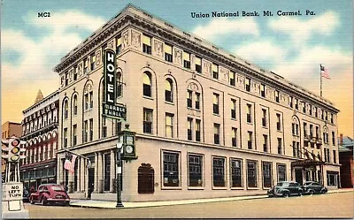 1940's Mt. Carmel PA Union National Bank Linen Unposted Cars Street Postcard 6G • $5.07