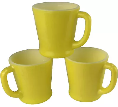 (3) Vintage Anchor Hocking Fire King D-HANDLE Coffee Cup Mug 10oz Yellow • $39.99