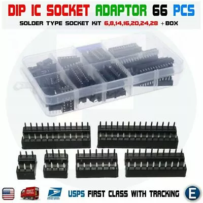 66pcs DIP IC Socket Adaptor Solder Type Socket Kit 6 8 14 16 18 20 24 28 Pin • $9.40