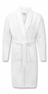 Mens White Dressing Gown Bath Robe Pockets Belted Belt Cotton Towel Bathrobe UK • £24.95