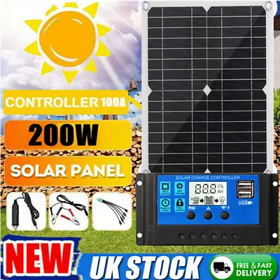 Portable 12V 200W Car Van Boat Caravan Camper Solar Panel Battery Charger Kit • £22.99