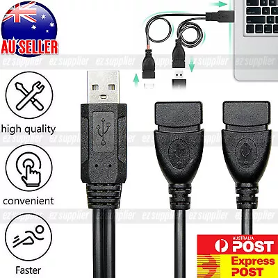 $4.79 • Buy Double USB Extension A-Male To 2 A-Female Y Cable Cord Power Adapter HOT