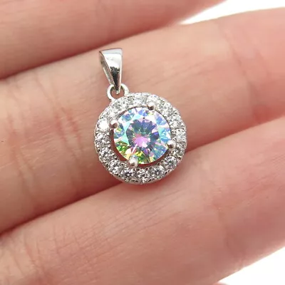 HAN 925 Sterling Silver Mystic Crystal & C Z Round Pendant • $19.95