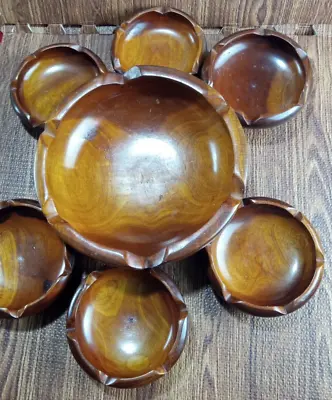 Vintage 7 Piece Teak Wood Salad Bowl Serving Set • $45