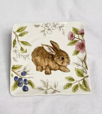 Maxcera Spring Collection EASTER BUNNY RABBIT FLOWERS Square Dinner Plate-NEW • $18.99