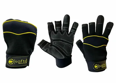 Fingerless Hand Safety Mechanic Work Gloves Black Leather Motorbike Ride Builder • £70.49