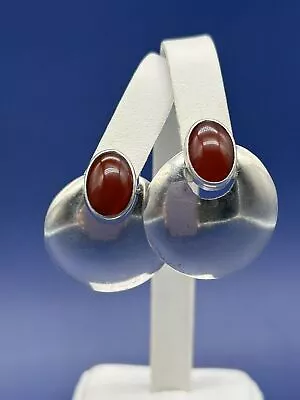 Vintage Sterling Silver 925 Mexico Carnelian Round Dangle Pierced Earrings • $68.99