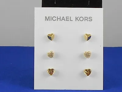 Michael Kors Gold Plated MK LOGO LOVE Heart Stud Earrings 3 Set MKJ7021 710 $115 • $69.99