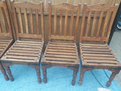 £100 • Buy 4x Rustic Antique Style Solid Pine Wood Chairs Furniture 