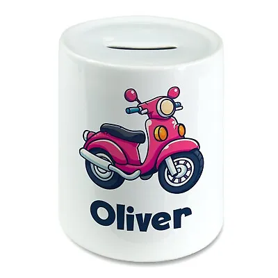 Personalised Any Name Motorbike Moped Cycle Kids Savings Money Box Piggy Bank • £14.29