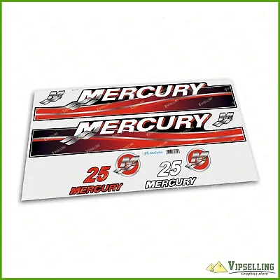 Mercury Outboard  Motor 25 HP Red Laminated Decals Sticker Kit Salt Blue Water • $24.70