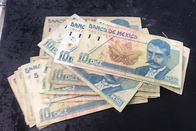 MEXICO 10 Pesos  BANK NOTE  PAPEL  10 PESOS ZAPATA  USED  CIRCULATED SCARCE ONE • $26