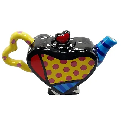 Romero Britto Heart Shaped Mini Teapot Giftcraft 2010 #14072 Colourful Pop Art  • $48.27