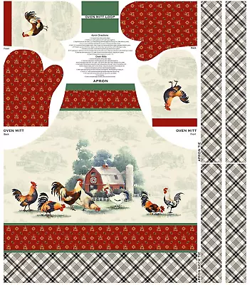 Apron Panel Rooster Farm House By Retro Vintage Apron Panel Cotton Fabric • $10