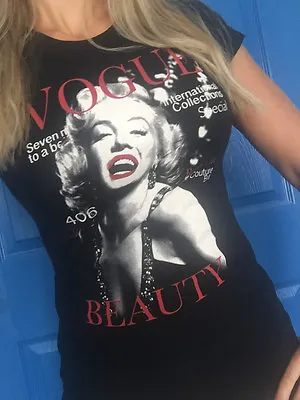 Cool Graphic VOGUE BEAUTY Tee Marilyn Monroe T-shirt Top Fitted Cotton S M L • $4.49