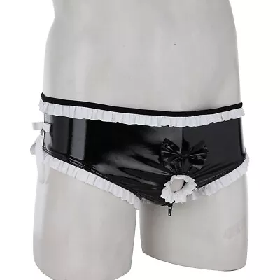 100% Rubber Latex Briefs Black White Shorts Cosplay Fetish Open Cortch Maid0.4mm • £18.17