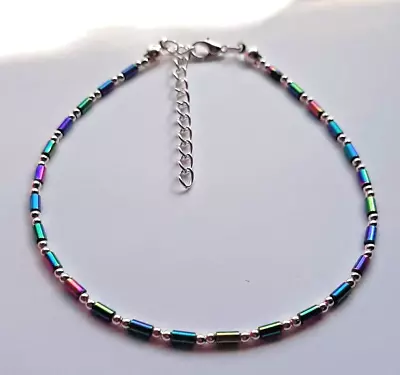 Rainbow Hematite Beaded Ankle Bracelet Anklet 9  + Ext 145 • £4.25