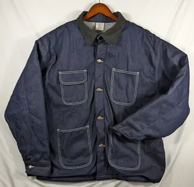 Vintage Bob Barker Denim Jean Jacket Chore Prison Barn Blanket Lined Coat 2XL • $49