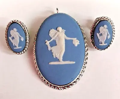 Vintage Josiah Wedgwood Jasperware Filigree Pendant & Earrings - Sterling Silver • $35