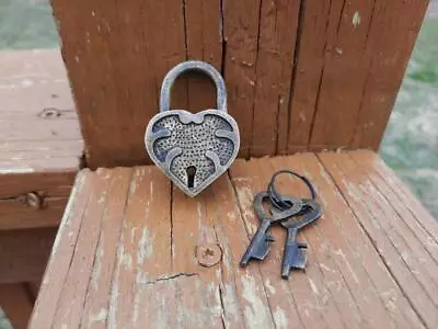 Mini Miniature Brass Heart Padlock Lock & 2 Heart Keys Share Gift Love Wedding • $18.50