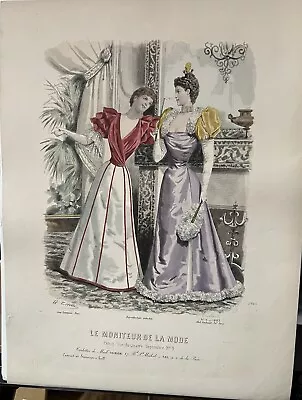 French Fashion Print ”La Mode Illustrée  1893 Original Hand Colored 11.5 X 15.2 • $14.95