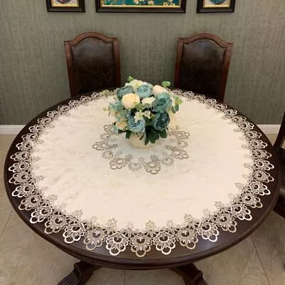 White Round Tablecloth Vintage Fabric Lace Embroidered Table Cloth Cover Decor. • $14.41