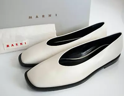 New MARNI Swan White Leather Ballet Flats Shoes EUR-41 US-11 • $245