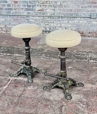 Antique 1920s Cast Iron Bar Stool - A Pair Dimensions 25  H X 14  Diameter • $4784.07