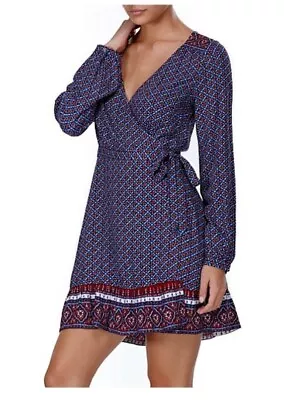 $49 • Buy TIGERLILY  Blue & Red Print Wrap Dress Sz 14 NWOT    