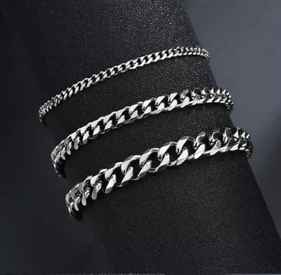 Men's  Stainless Steel Curb Cuban Chain Link Bracelet 3/5/7mm Silver/Gold Plated • $4.99