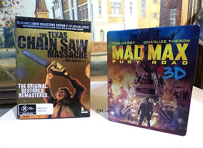 MAD MAX FURY ROAD 3D 'Steelbook Blu-ray' + Texas Chainsaw Massacre Steel CaseDVD • $31.45