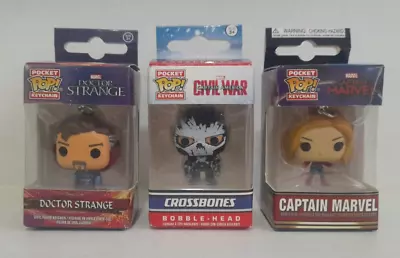 3 Funko Pocket Pop Keychain Keyring Lot CAPTAIN MARVEL CROSSBONES DOCTOR STRANGE • £14.99