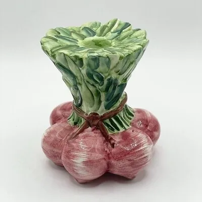 NWT Vietri Italy Ceramic Bunched Tied Red Beet Radish Leafy Green Candleholder • $39