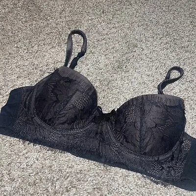 Mimi Holliday Black Gray Lace Overlay Bra 36C ￼ Balconette Bra Nice • $24