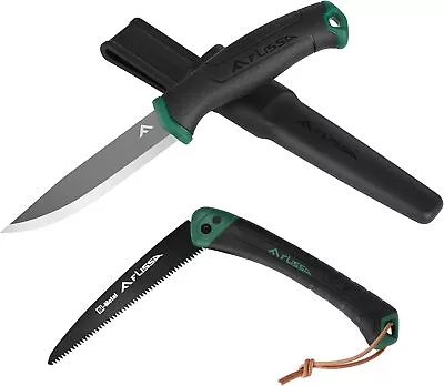 FLISSA Fixed Blade Knife&Folding Saw Set With Stainless Steel Blade And Sheath • $26.99